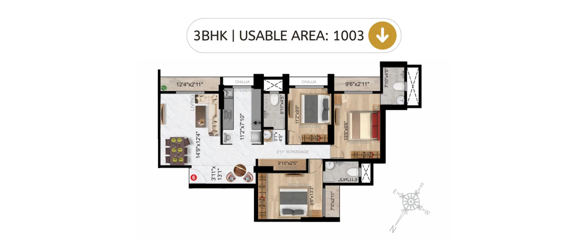 Imperial Exotica floor plan - 3 BHK