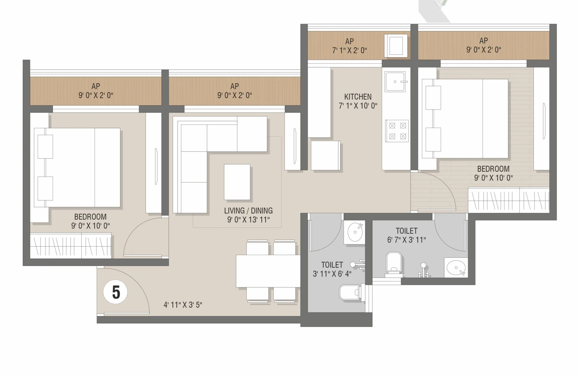 Nivanta floor plan - 3 BHK