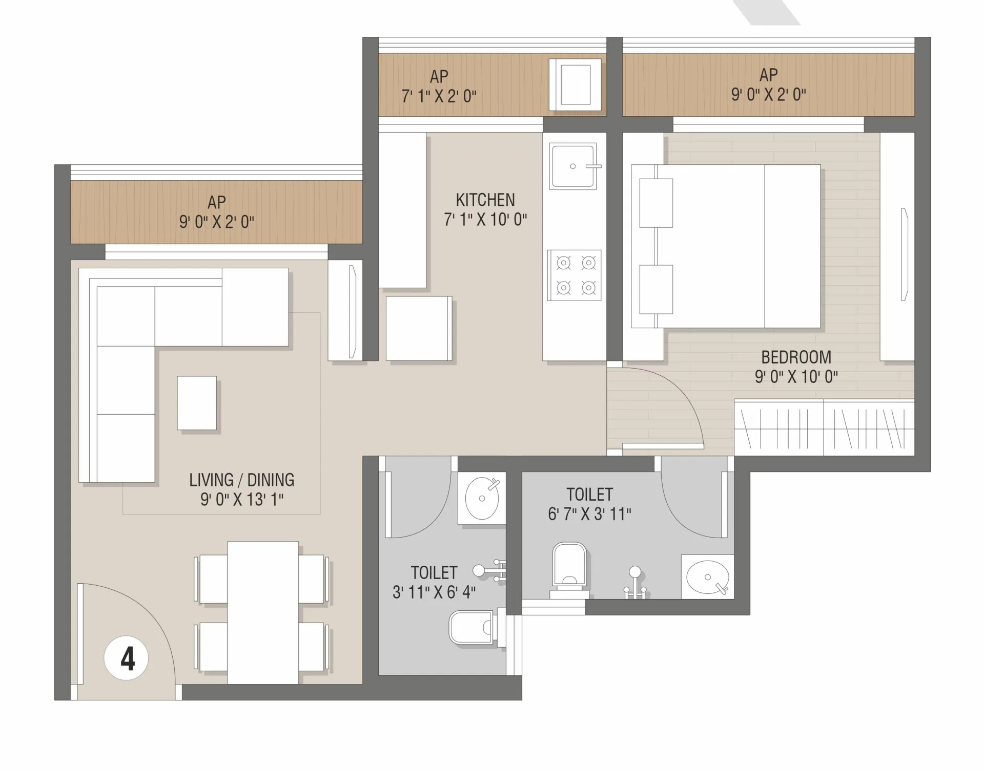 Nivanta floor plan - 1 BHK