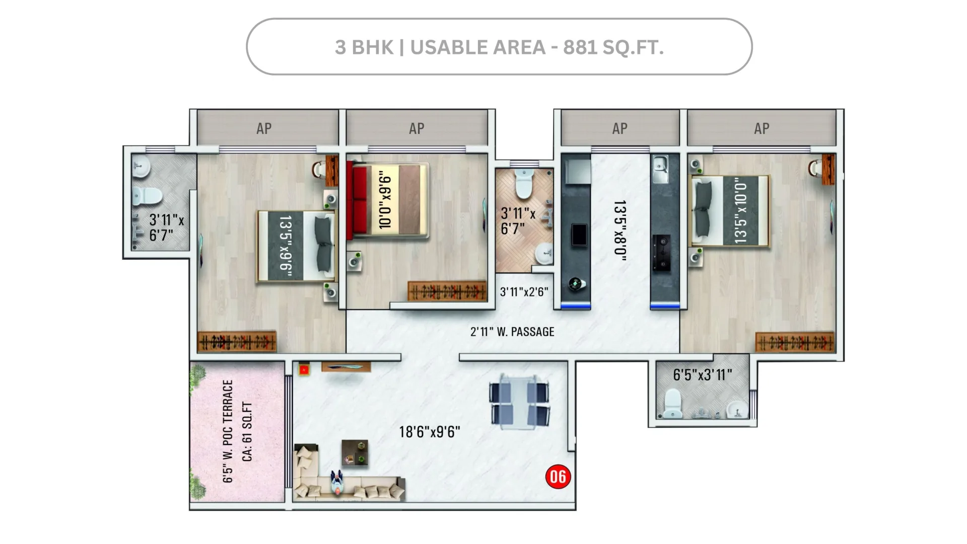 Imperial Indrapuram floor plan - 3 BHK