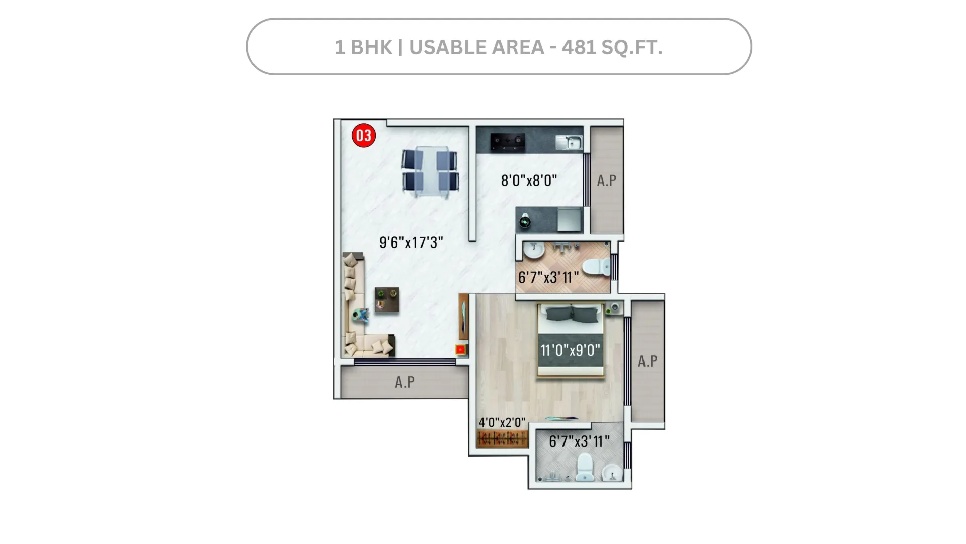 Imperial Indrapuram floor plan - 1 BHK