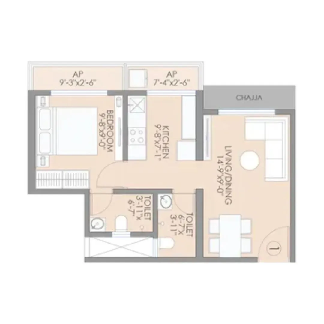 DVNM Seabreeze floor plan - 1 BHK
