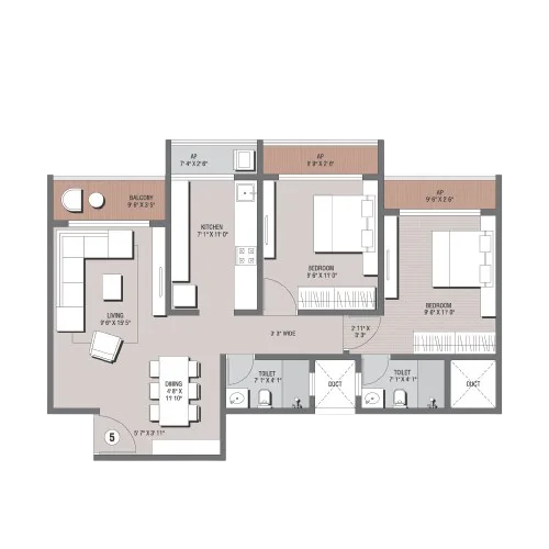 Evara floor plan - 2 BHK
