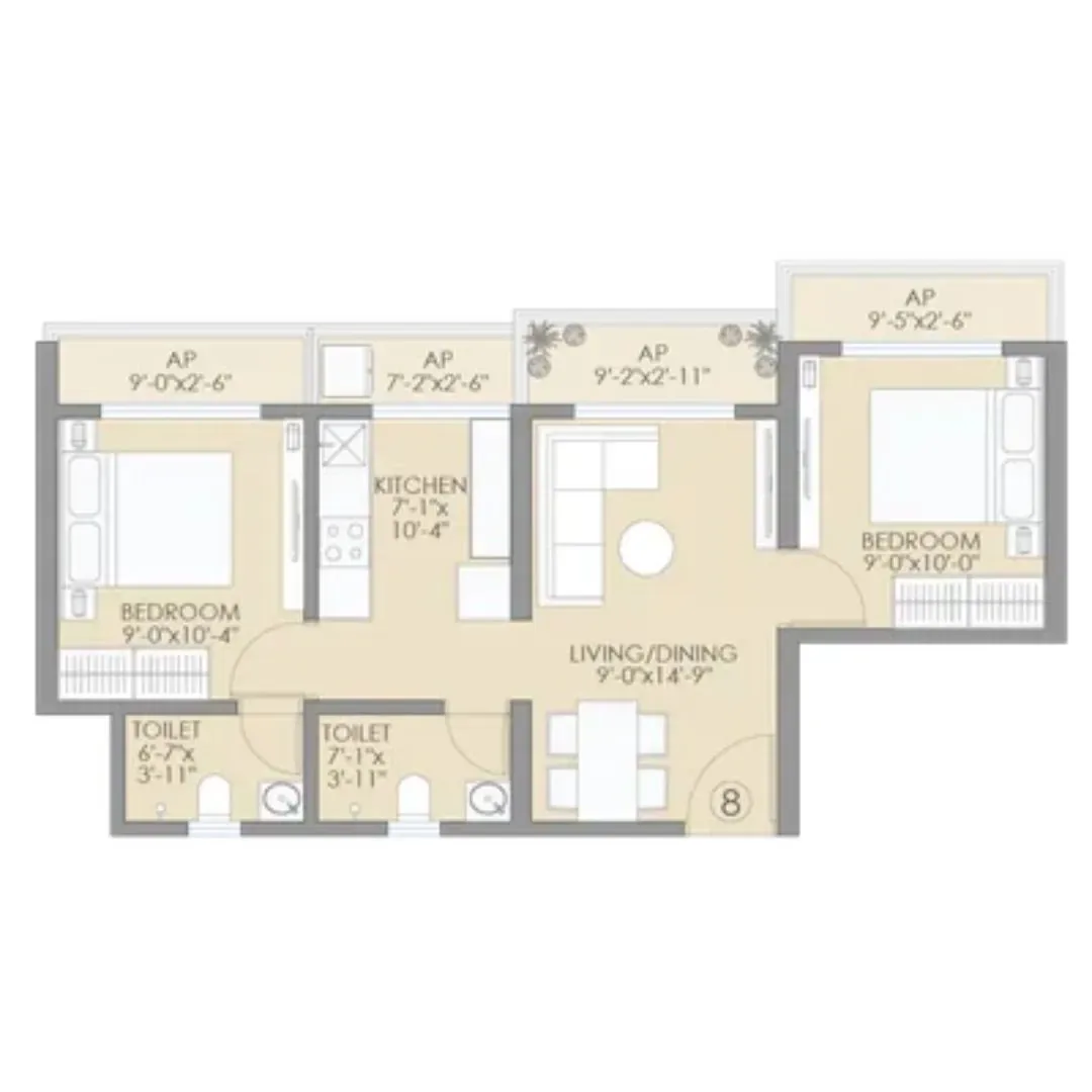 DVNM Seabreeze floor plan - 2 BHK