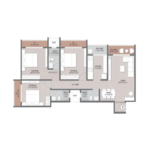 Evara floor plan - 3 BHK