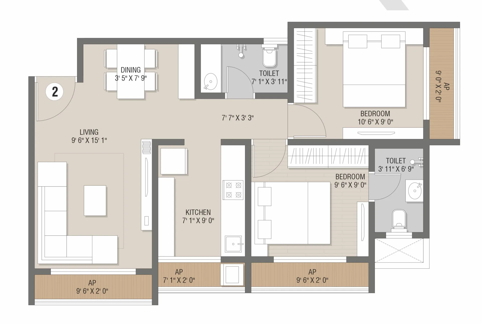 Nivanta floor plan - 2 BHK