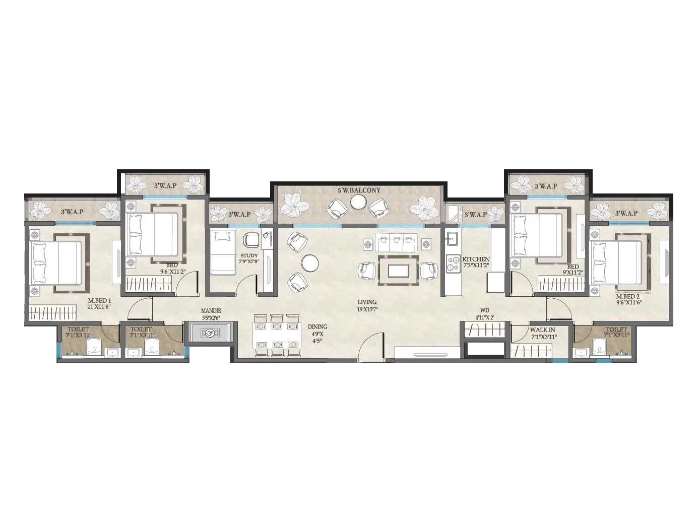 Cosmos Serenity floor plan - 4 BHK