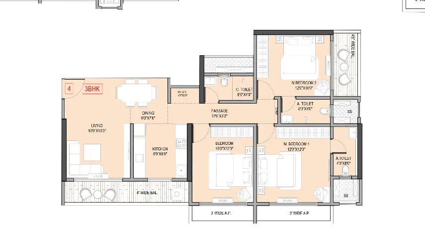 Gokul Hari Ananta floor plan - 3 BHK