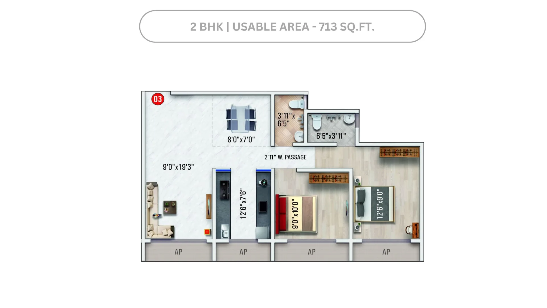 Imperial Indrapuram floor plan - 2 BHK