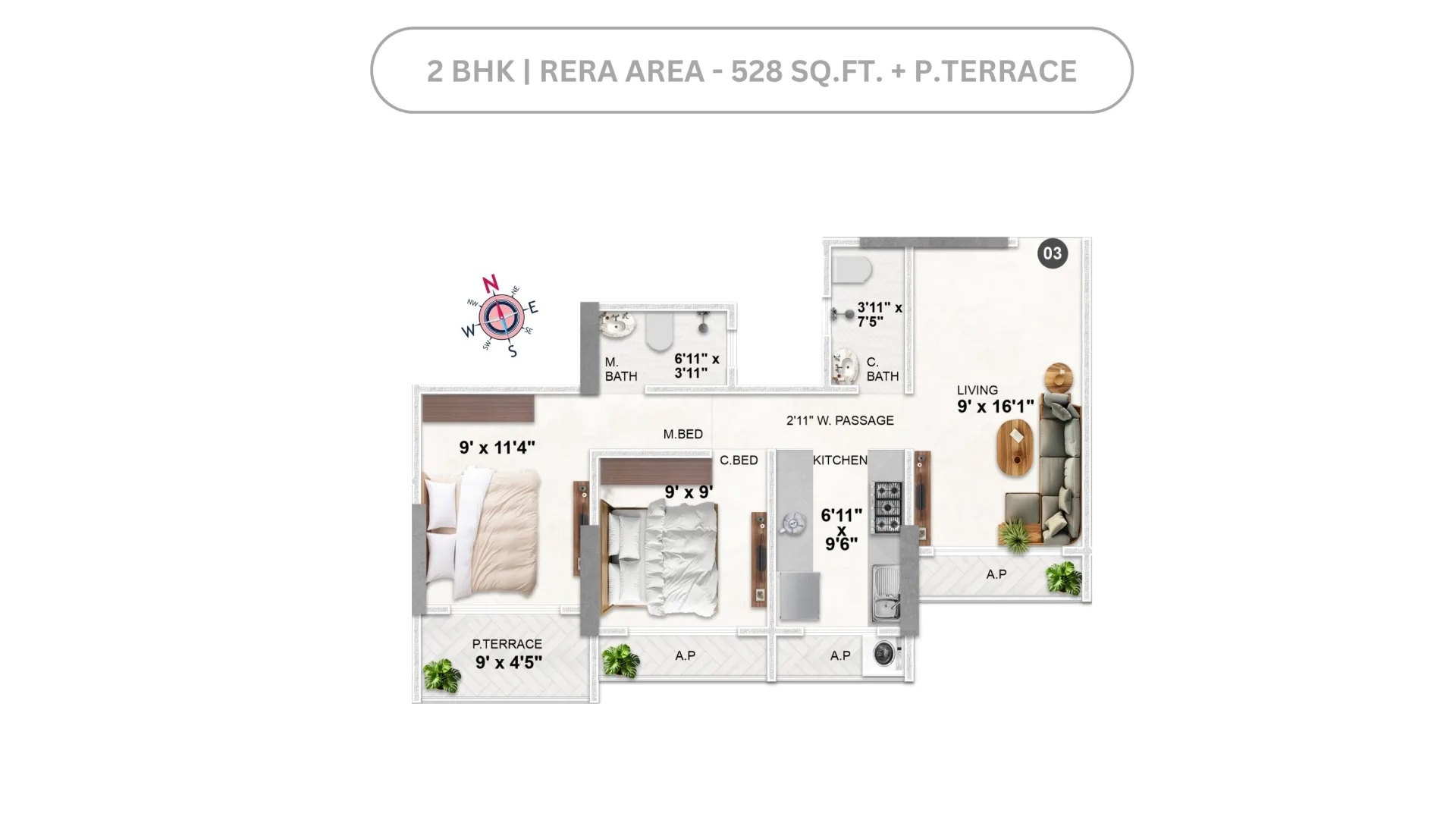 Imperial Dhanraj floor plan - 2 BHK
