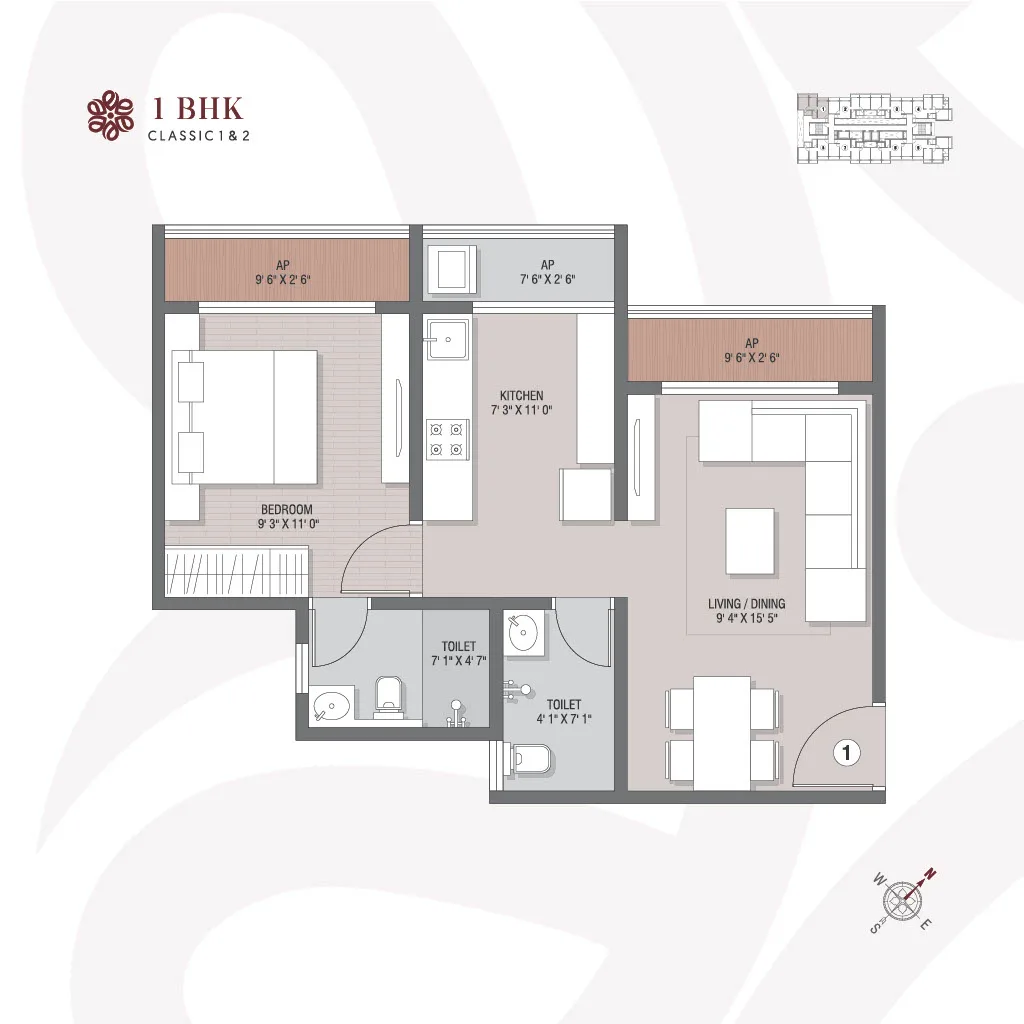Evara floor plan - 1 BHK